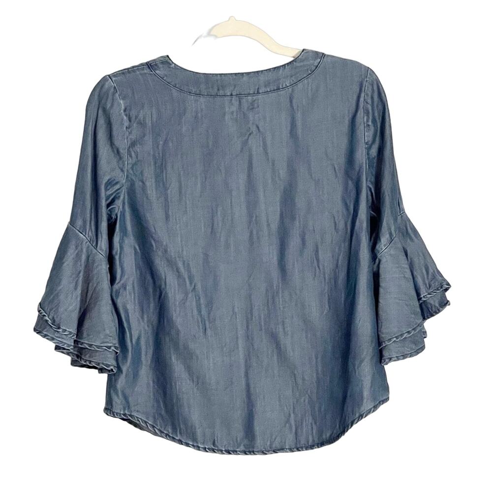 WHBM The Carmen Lyocel Denim Bell-Sleeve Blouse Size 6 Petite - Picture 6 of 11